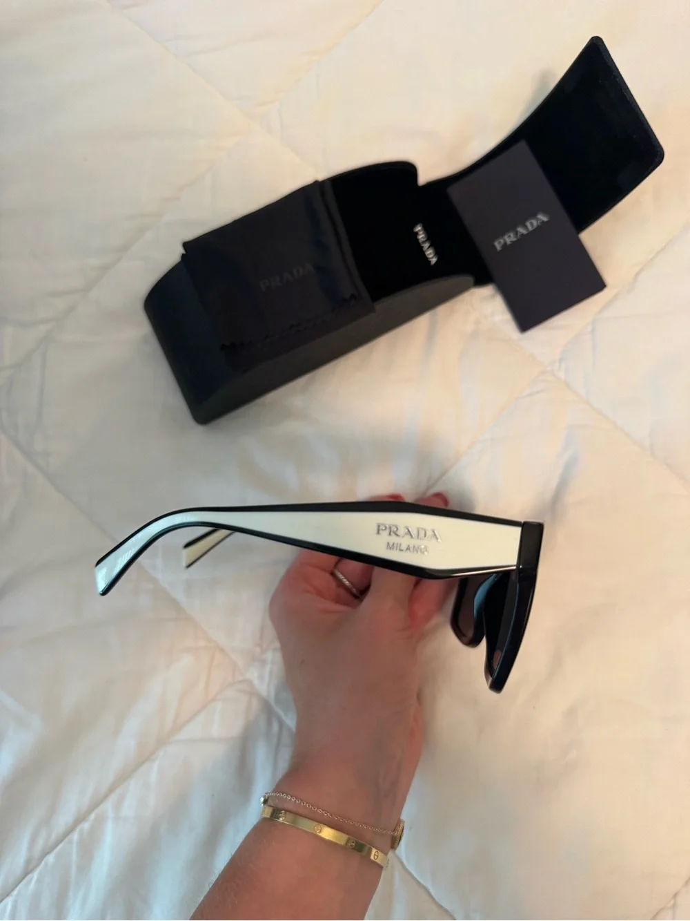 Prada Milano Black & White Logo Cat-Eye Sunglasses